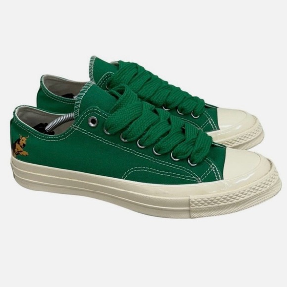 CONVERSE On the Green/Winter White (cream) Canvas Sneakers w/ green extra laces - Picture 16 of 16